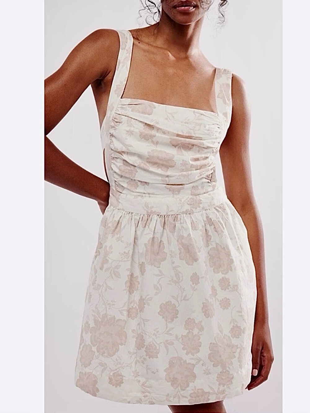 FREE PEOPLE Meet Me In Maui Pink/Ivory Dress  Bow Adjustable Sundress w/Pockets